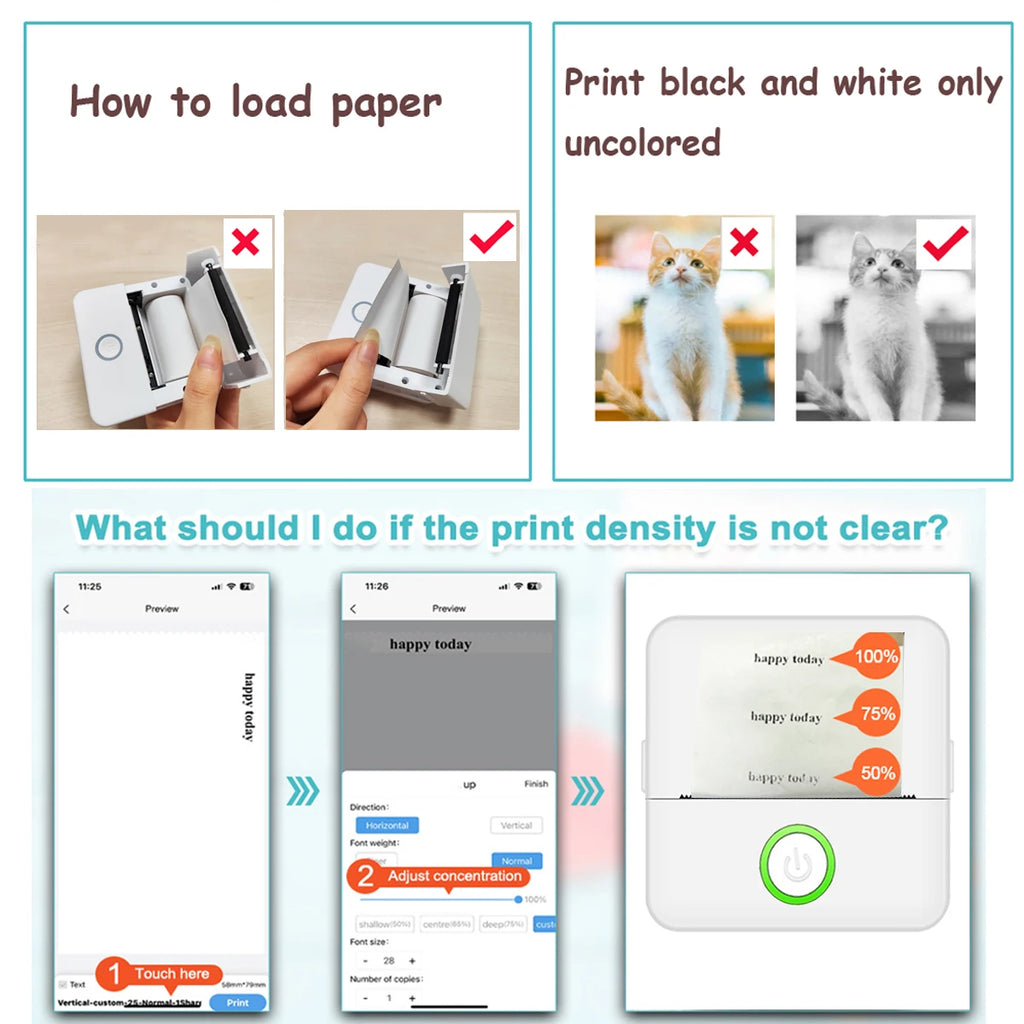 Mini HD Portable Label Thermal Printer Endurance Bluetooth Printer for Student Error Title Note Wrong Pocket Inkless Printing