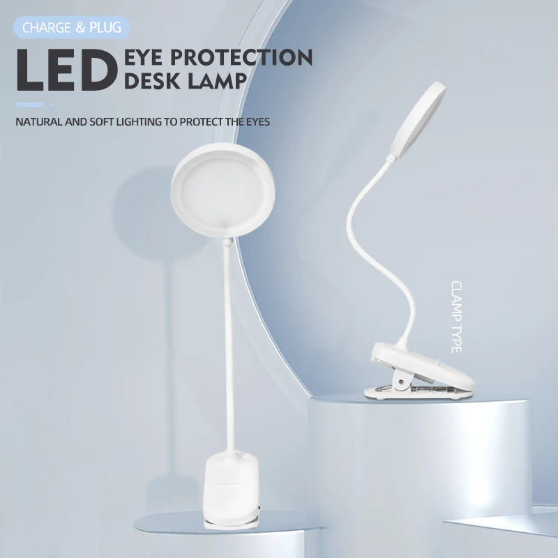 USB Rechargeable Clip On Desk Lamp, 3 Color Temperatures & Dimmable, LED Reading Light for Study Office Bedroom